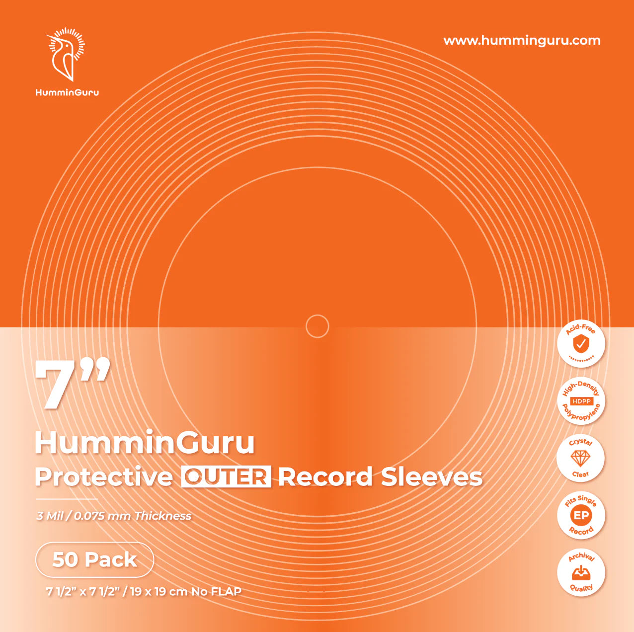 HumminGuru - 7” Protective Outer Record Sleeves 50 Pack