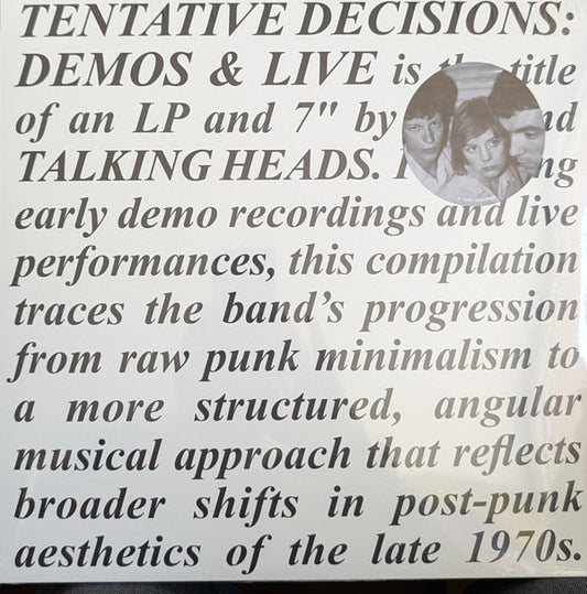 Talking Heads - Tentative Decisions: Demos & Live