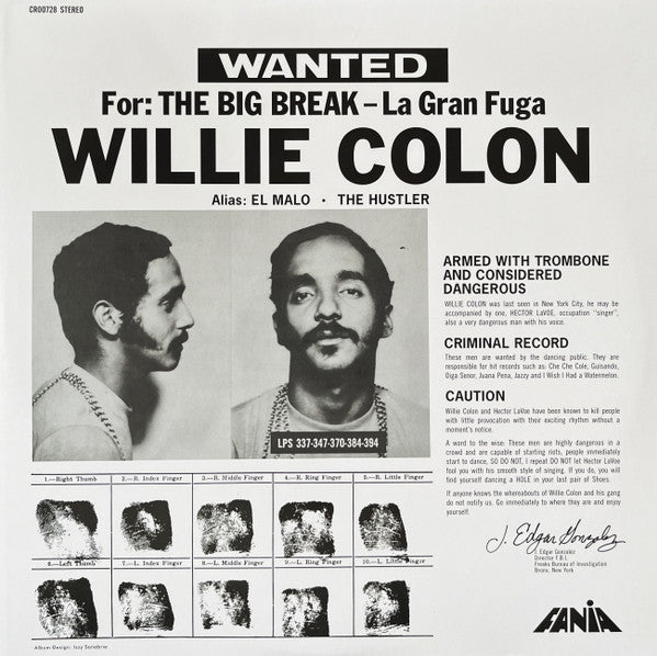 Willie Colon - Wanted For: The Big Break - La Gran Fuga - Salvaje Music Store