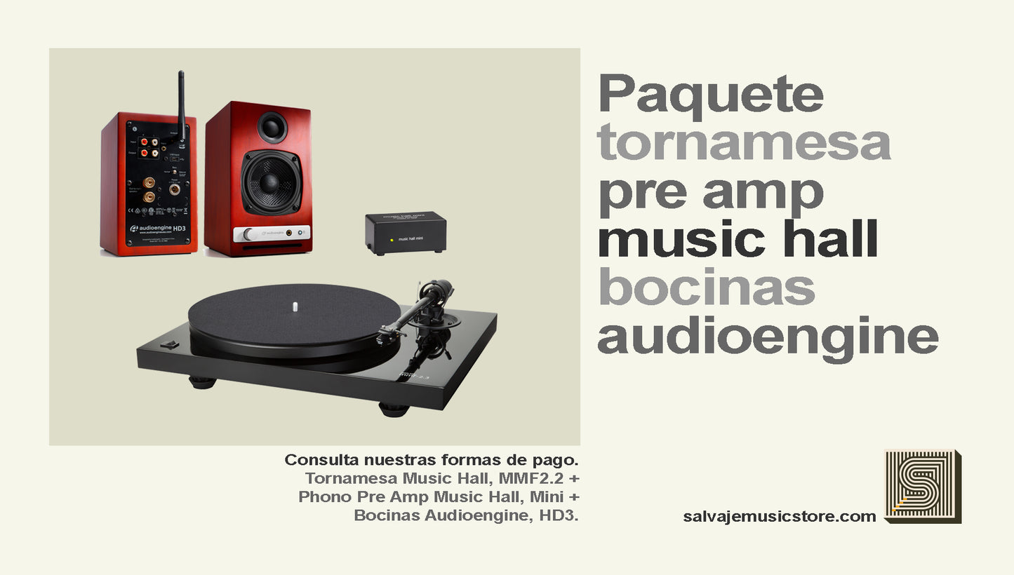 Paquete tornamesa + phono mini pre amp Music Hall + bocinas HD3 Audioengine Paquete de audio - Salvaje Music Store MEXICO