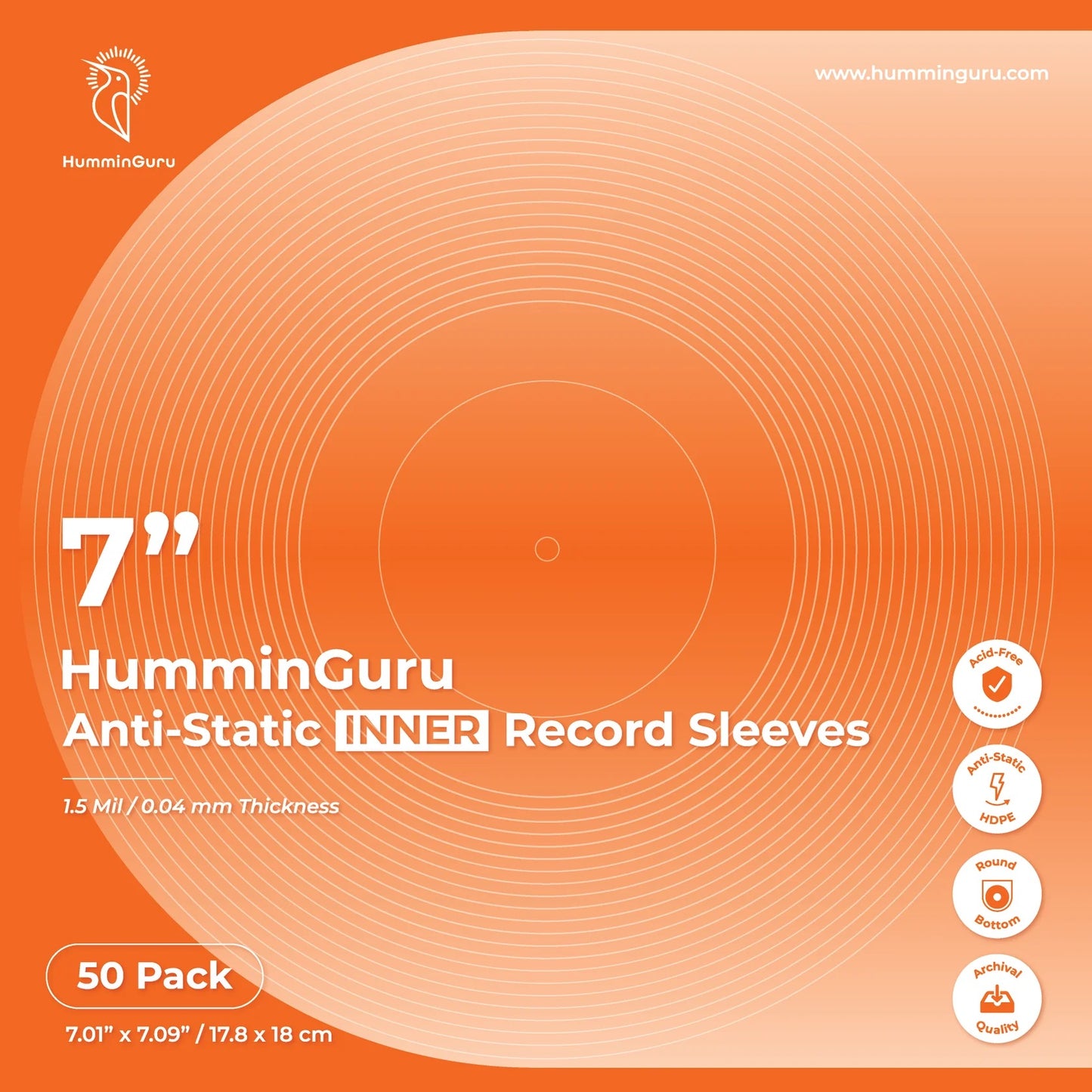 HumminGuru - 7” Anti-Static Inner Record Sleeves 50 Pack