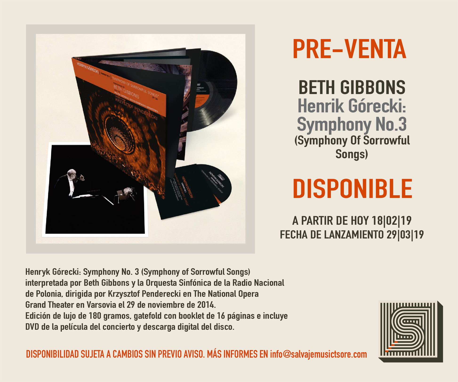 Beth Gibbons - Henryk Górecki: Symphony No. 3 (Symphony Of Sorrowful Songs) Deluxe Edition LP+DVD Vinil - Salvaje Music Store MEXICO